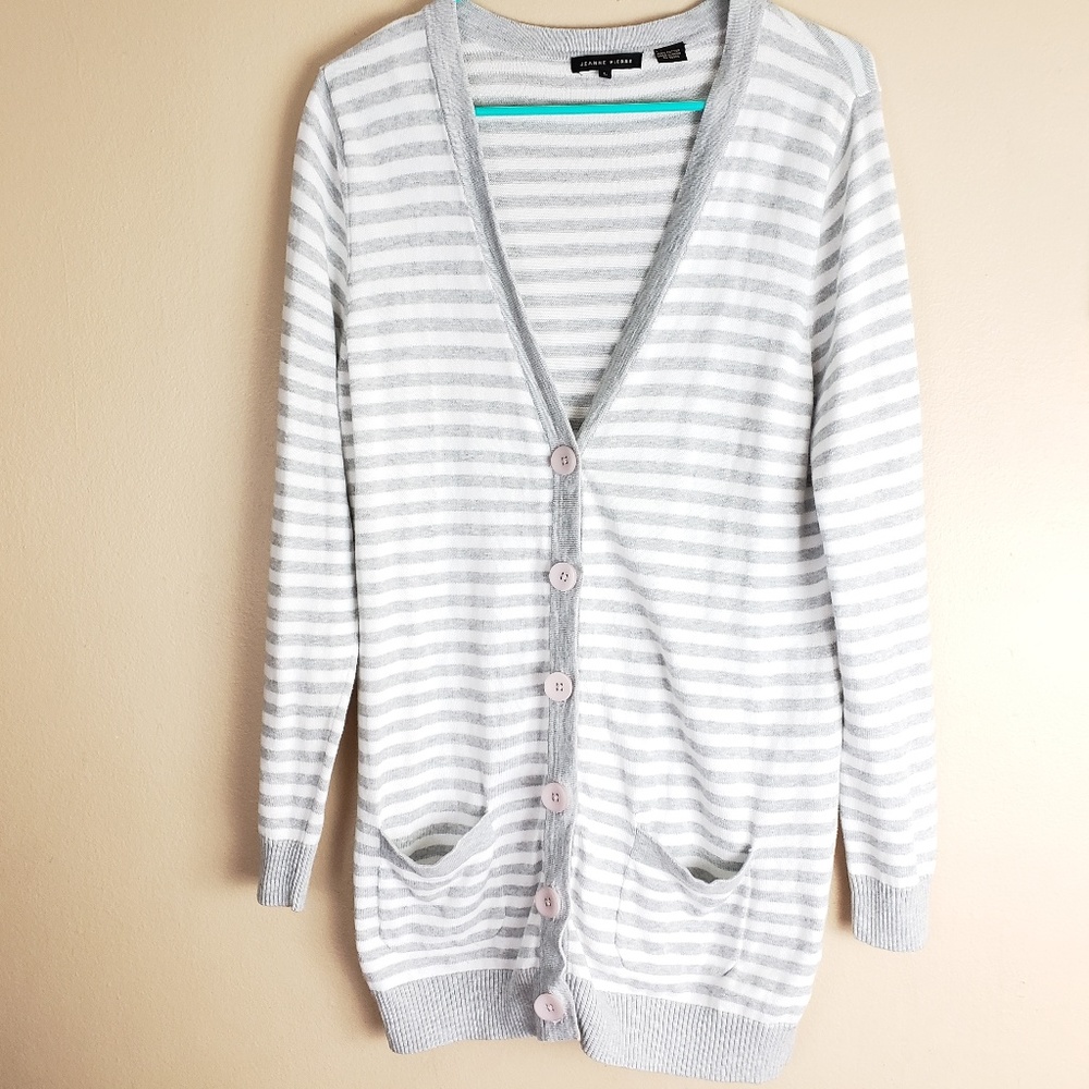 Jeanne Pierre Stripe Cardigan Size Large F9